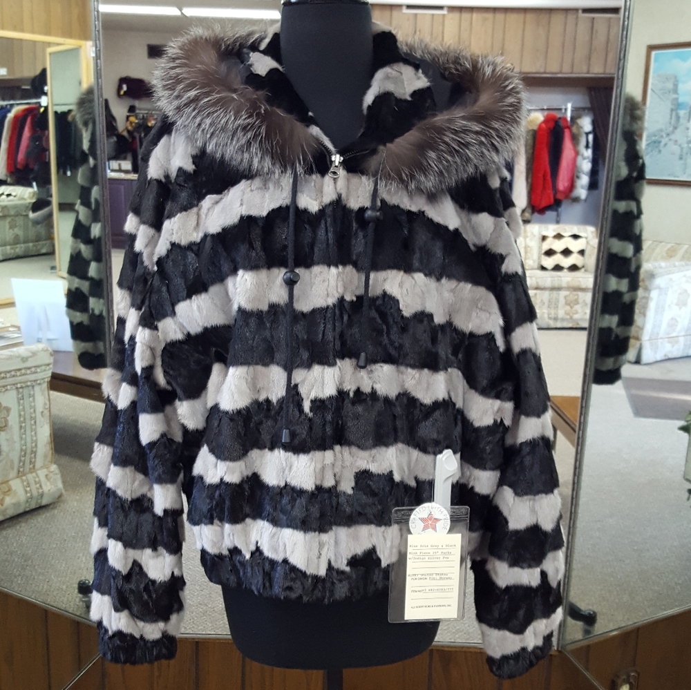 Mink Fur Sections Zip Parka With Fox Fur Trim